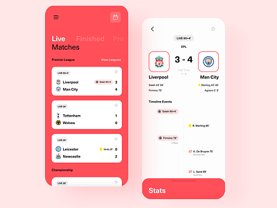 Live Scores App coral design flat football live scores minimal product design sport typography ui ux