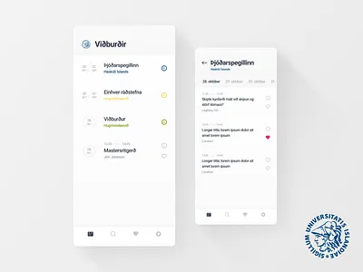 University of Iceland - Events App app event app iceland mobile app mobile ui ui design university ux design