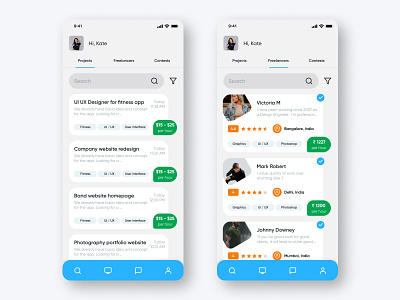Freelancing marketplace concept UI app app design app ui card design cards design design proposal freelance freelance designer hire ui user interface