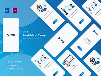 iungo App Redesign - Splash & Onboarding android animation app design earn interface ios material mobile onboarding screen referral reward sharing social splashscreen ui uikit ux