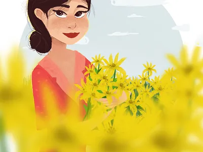 Flowers and Beautiful Girl 2d design flower girl character illustration illustration art sky