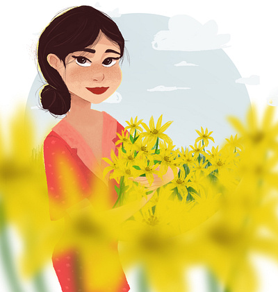 Flowers and Beautiful Girl 2d design flower girl character illustration illustration art sky