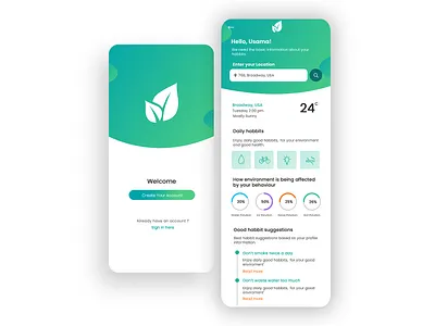 Environment Impact Tracker - Mobile Application app design creative design green illustration ui uidesign uiux