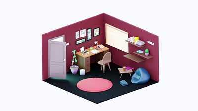 My first isometric room! blender blender2.8 blender3d day isometric night room