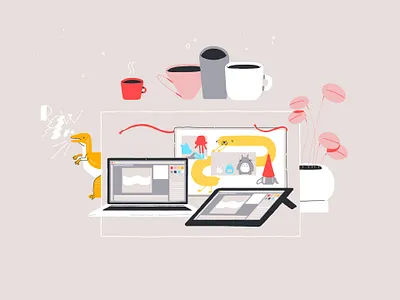 Workplace animation cartoon coffee design digital illustration macbookpro motion design motion graphics plant wacom