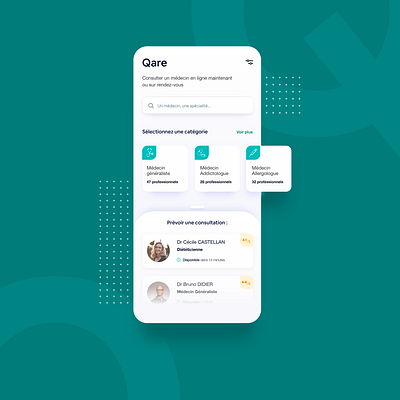 Qare application care daily ui dailyuichallenge medecine medical medical app qare user experience user interface uxdesign