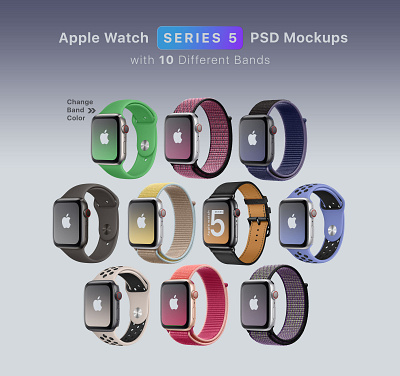 Free Apple Watch Series 5 Mockup PSD With 10 Different Bands apple watch mockup free mockup free mockup psd free psd freebie mockup mockup psd psd psd mockup