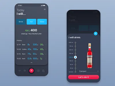 Calculator app for alcohol, calories and sleep duration 004 alcohol calculator calculator app calculator ui daily daily 100 challenge daily ui dailyui design figma management app ui