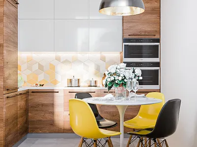 Small yellow kitchen 3d design interior interior design kitchen
