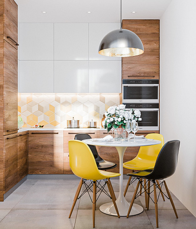 Small yellow kitchen 3d design interior interior design kitchen