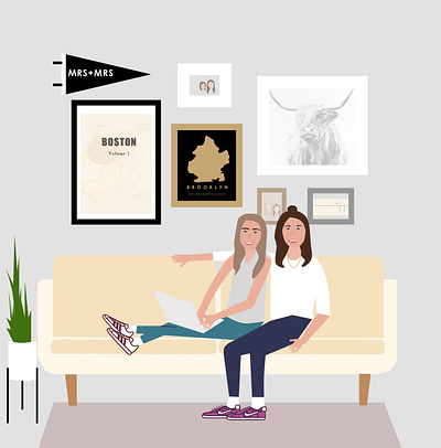 Dribbble couch design family gallery wall illustration lgbtq vector vector art visual design women