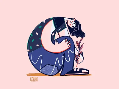 Comfort Zone 2d art character circle comfort design drawing flat girl graphic illustration plant ring simple web zone