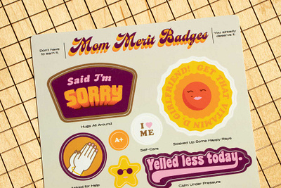 Mom Merit Badges badges design happy illustration mom star sticker sticker sheet stickers sun