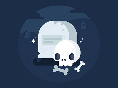 💀 bones character design cute flat design flat illustration flatdesign graveyard halloween illustration navy blue october skull spooky tombstone vector