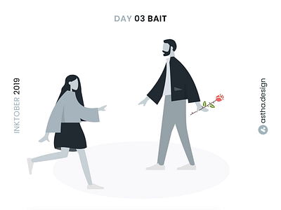 Inktober Day 03 Bait 2d animation art blackandwhite boy concept design girl illustration illustrations ink inktober inktober2019 love photoshop red rose sketch typography vector