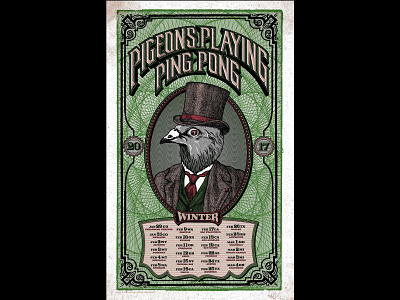 Pigeons Playin Ping Pong – Winter Tour Print gigposter hand lettering illustration screenprint