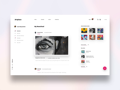 Dashboard Art Place account adobe animation art artist artwork dashboad exploration feed illustrator news photoshop profile space ui ux wall webdesign xd
