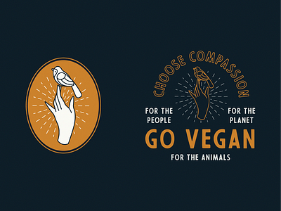 Go Vegan badge brand design brand identity branding illustraion logo logo design monoline vegan vintage badges vintage logo