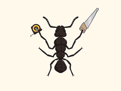 Carpenter ant bug carpenter illustration lineart measuring tape saw vectober wood