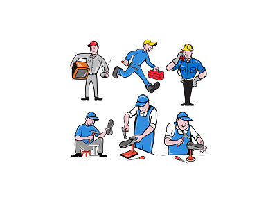 Repairman Mascot Cartoon Set cable guy cartoon collection craftsman handyman male man person professional repair repairing repairman set shoe shoe repairman telephone television set tradesman tv repairman worker