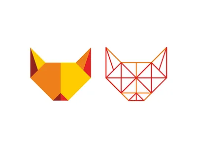 Fox head logo design symbol + construction grid animals brand identity branding cat construction grid creative dog feline flat 2d geometric folded fox head logo logo design nature origami vector icon mark symbol wild wildlife