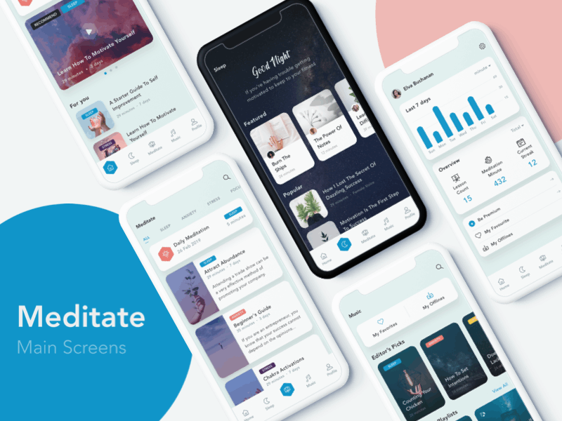 Meditation Main Screens - animation animate app clean design ios meditate meditation principle sketch ui uidesign