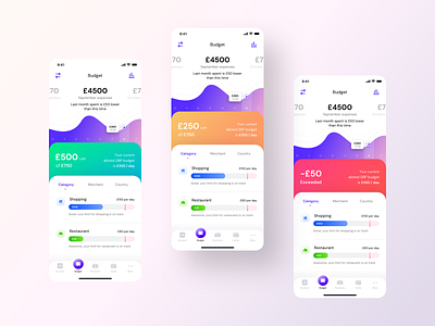 Different budget cards (version1) account cards country filter graphic illustration ios iphone merchant neel payment prakhar progress progressbar settings settings ui sharma statistics uidesign uiux