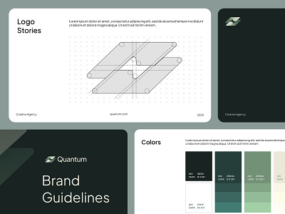 Quantum Logo & Brand Guideline agency book brand branding business card company deck design graphic design guideline identity illustration logo presentation stationery story ui