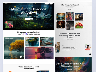 ArtifyAI- AI image generation Website ai ai generator artificial artificial intelligence chat gpt clean design futuristic generate graphic design hero section in landing page photo photos tech web uiux web ui website website design