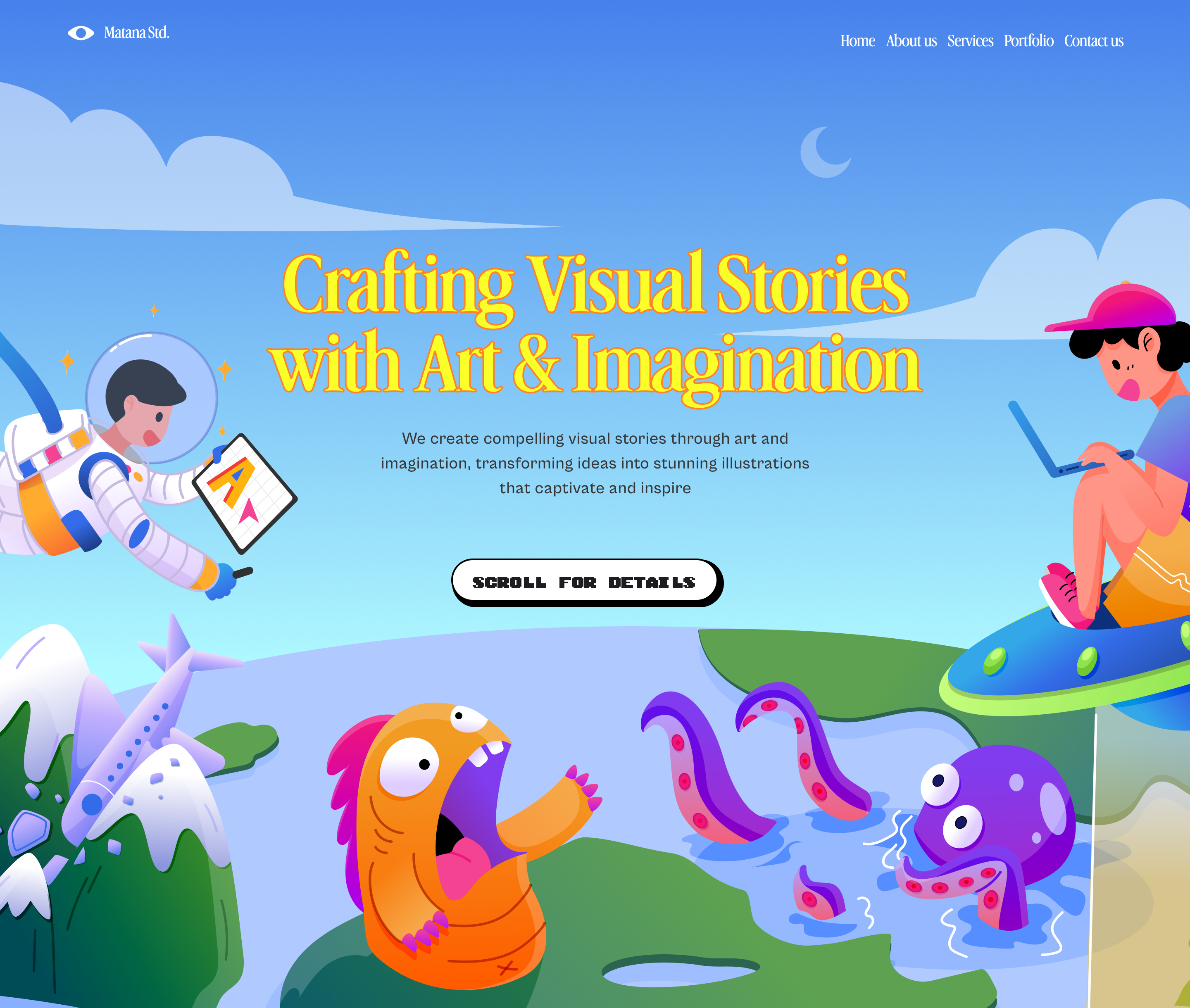 Digital Agency Hero Website Illustration agency astronout character design colorful creative agency design designer figma futuristic graphic design hero illustration landing page playful scifi ufo ui vector website website illustration