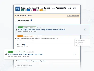 APRA: Standards - Expanded List cards hover state ui ux user interface web design