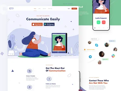 Communicate - Landing Page app chat chat app clean communication illustration landing skype ui