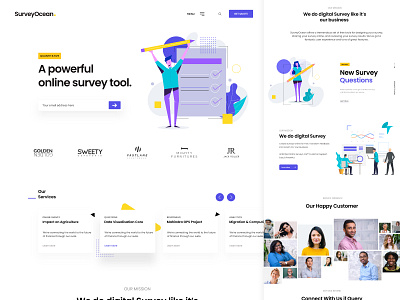 Survey App Landing business clean ui creative design enterprise illustration landing page purple survey survey page survey website ui ux website white