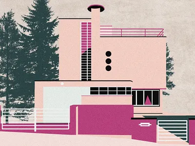 Villa Berteaux architecture digital art graphic design illustration mid century pink poster print print design wall art