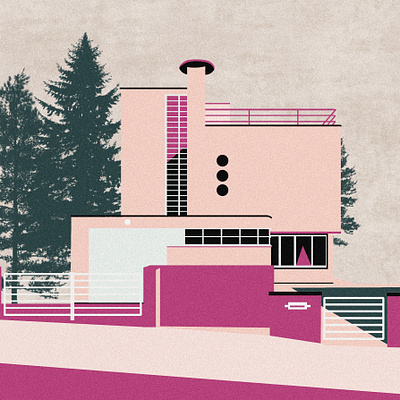 Villa Berteaux architecture digital art graphic design illustration mid century pink poster print print design wall art