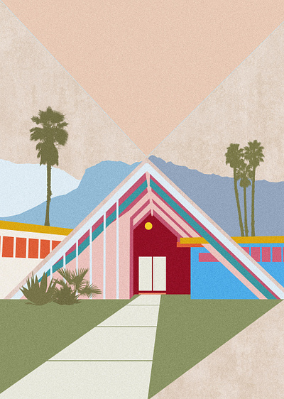 A Frame architecture digital art graphic design illustration mid century palm springs poster print print design wall art