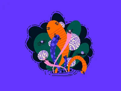 Inktober 2019 Day 03. Bait abstract bait illustration inktober inktober2019 orange pink purple worms