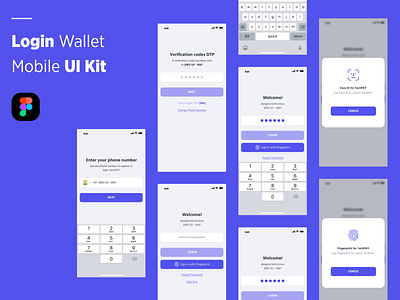 Login Wallet Mobile UI Kit figma figmadesign free ui kit freebie freebies mobile app design uiux user experience design user interface design wallet app