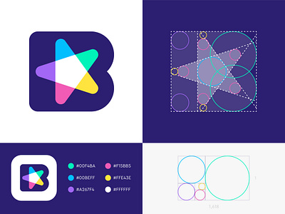 GridFriday 10 | B star logo grid ( for sale ) branding brands vadim carazan design colorful fun pentagon geometry golden ratio negative space monogram logo icon app photo editing edit brand