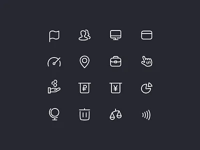 Rocketbank Icons / pt. 2 app icon design app icons banking banking app briefcase card flag hand icon icon design icons line map money outline people pointer screen speedometer ui