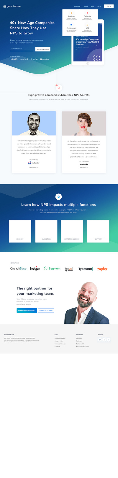 GrowthScore website testimonials section branding integrations photoshop saas saas design saas website ui ux design website design