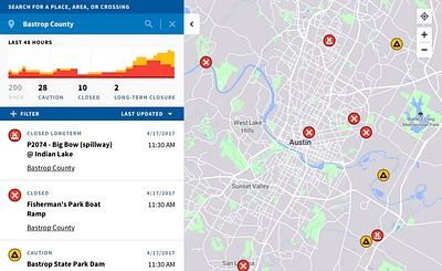 Flood Crossing Closure app for City of Austin city data mapping