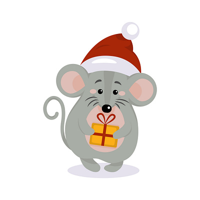 Flat Vector Mouse in Santa hat 2020 flat happy illustration logo mouse new year vector