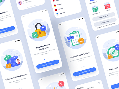 VPN App app character clean flat flatdesign icon illustration internet ios onboarding ui vpn