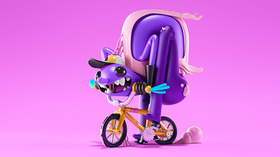 Keep Moving! 3d bike biker bubblegum character character design characterdesign childbook design fun illustration kids kids illustration monster pink purple render