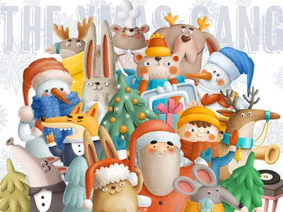 The Xmas gang! animals cartoon character christmas design dog doodle drawing illustration winter