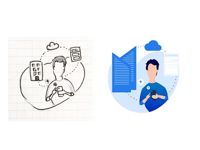 Flat illustration for landing page blue building character cloud flat design flat ui illustraion illustrator mobile user pen drawing sketching ui design web web design website