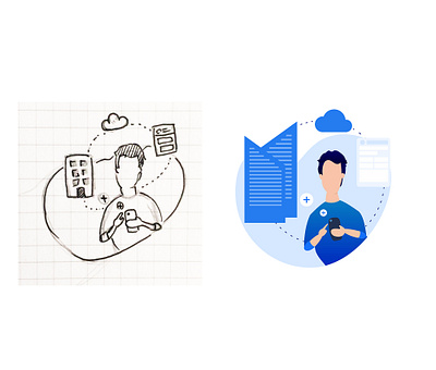 Flat illustration for landing page blue building character cloud flat design flat ui illustraion illustrator mobile user pen drawing sketching ui design web web design website