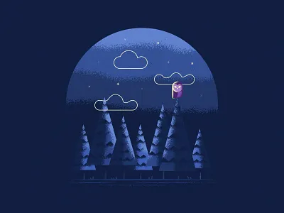 Night Owl animal blue illustration light moon night owl poster texture trees vector