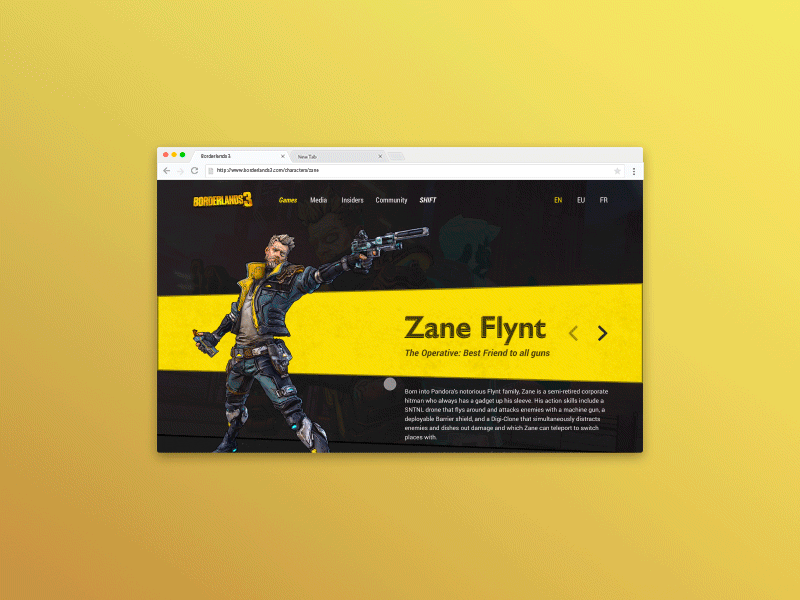 Borderlands 3 - Zane The Operative borderlands branding dark gif pop practice redesign redesign concept ui web design